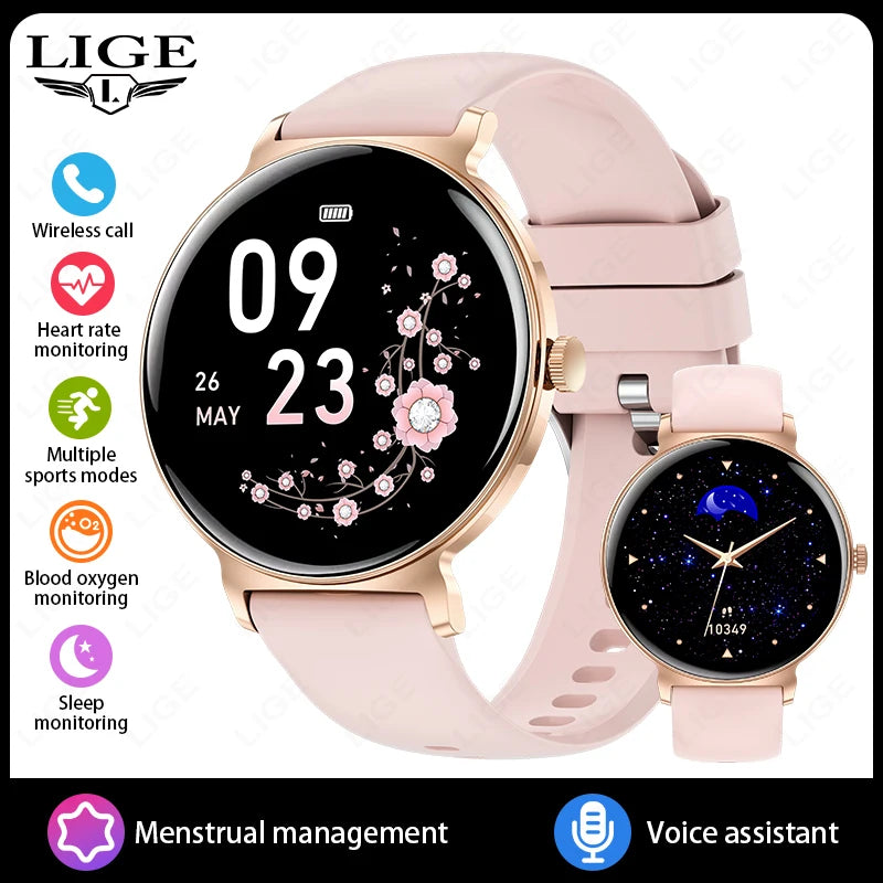 Fashion 1.27inch AMOLED Women's Smart Watch Always Display Time Smartwatch Ladies Heart Rate Monitor BT Call Waterproof Bracelet