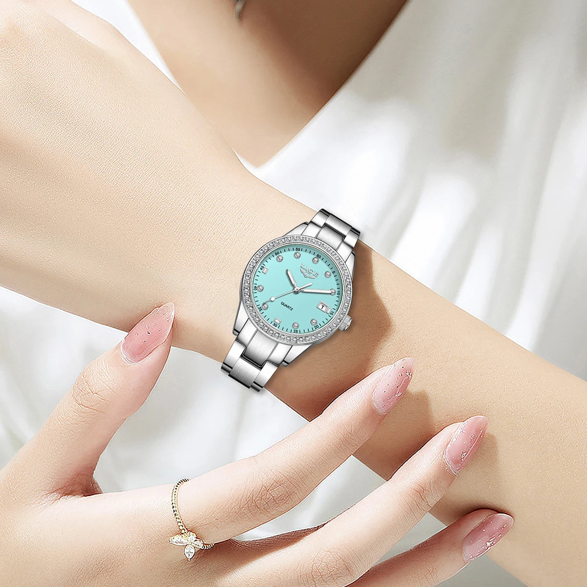 LIGE Simple Fashion Quartz Woman Watch Luxury Elegant Diamond Classic Waterproof Stainless Steel Auto Date Ladies Gift Clock+Box