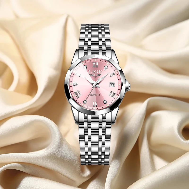 Nordic Simple Style Quartz Movement Women's Wristwatch Fashion Stainless Steel Bracelet Belt Woman Watch LIGE Elegant Ultrathin