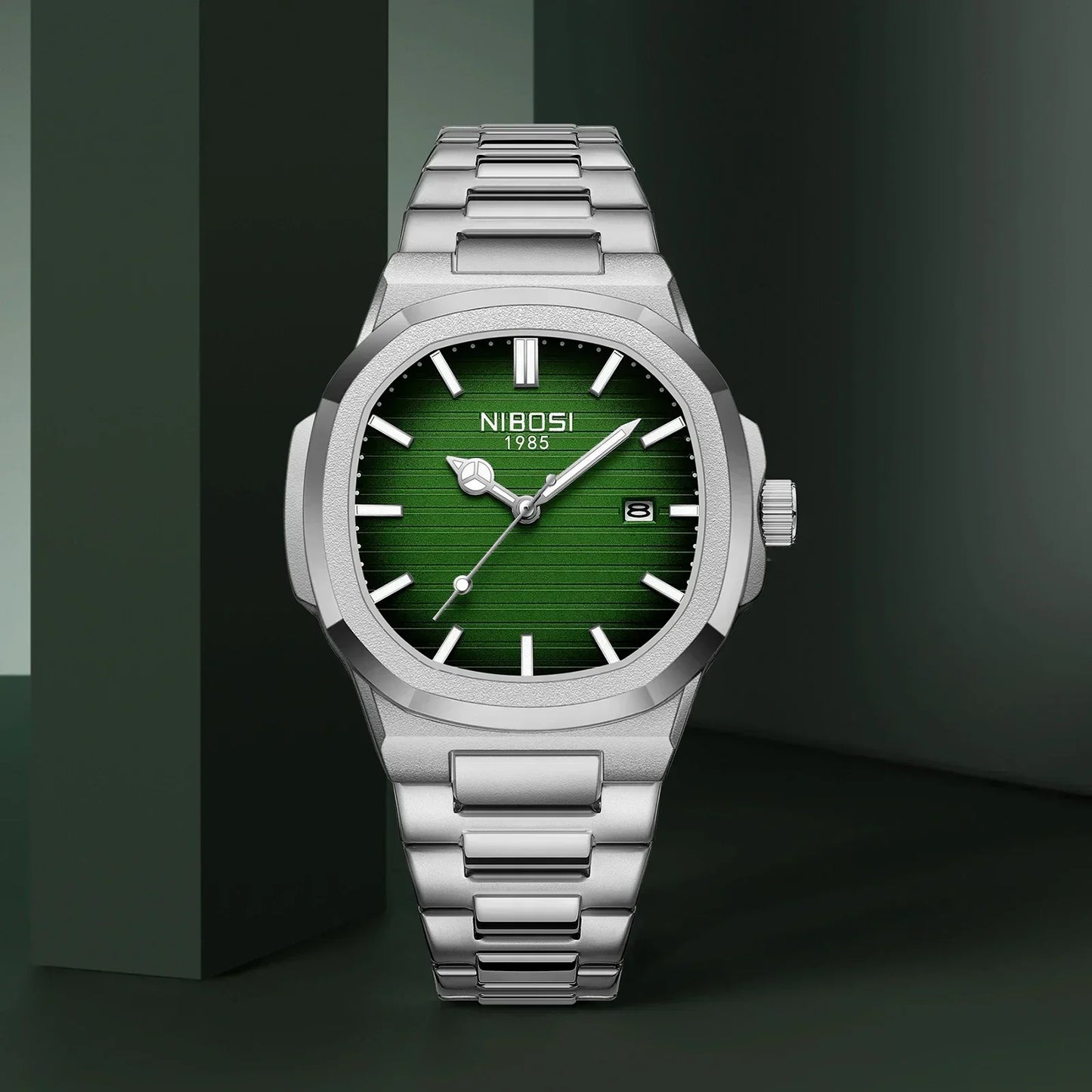 NIBOSI Luxury Watch For Man Waterproof Square Luminous Date Stainless Steel Men Watch Casual Quartz Mens Watches Reloj Hombre