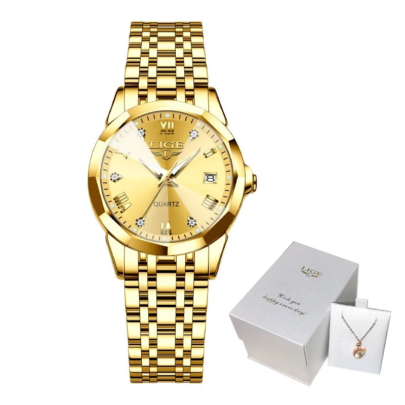 Nordic Simple Style Quartz Movement Women's Wristwatch Fashion Stainless Steel Bracelet Belt Woman Watch LIGE Elegant Ultrathin