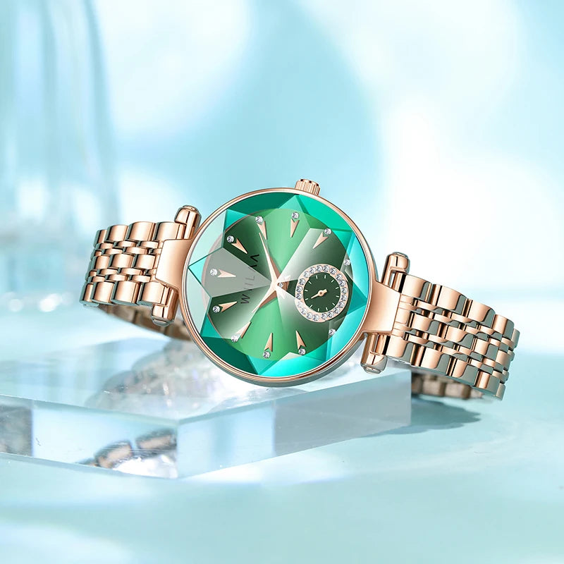 Women Watches For Ladies Wrist Watches Green Stainless Steel Quartz Wristwatches
