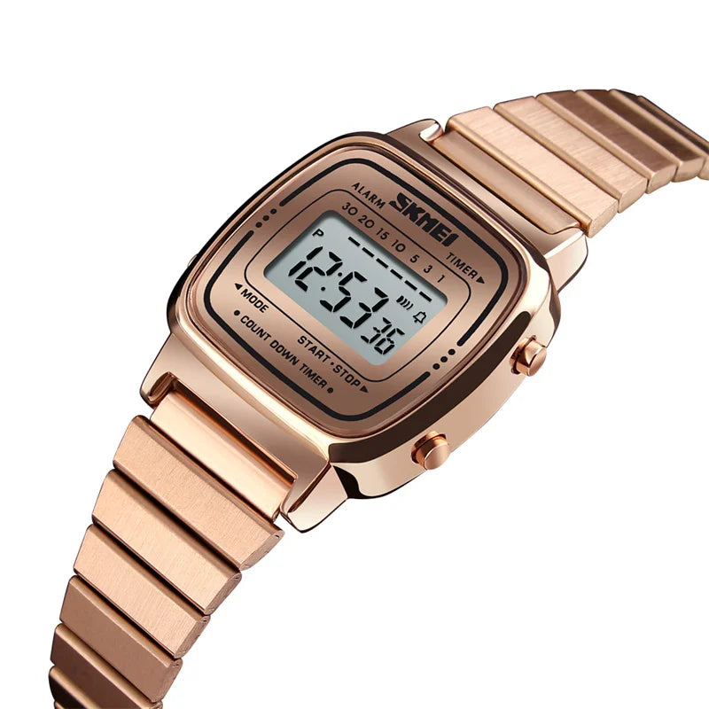 Women Bracelet Dress Watches Luxury Brand Stainless Steel Strap Fashion Waterproof Digital Chronograph Wristwatch