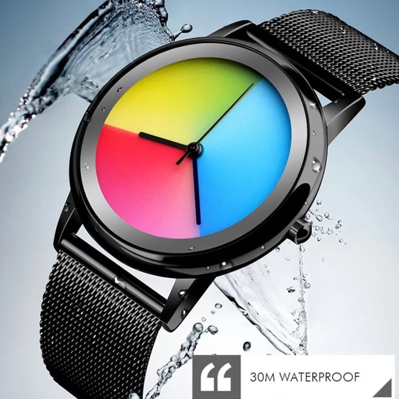 Women Watch Fashion Casual Colorful Changing Dial Quartz Wriswatch Simple Ultrathin Steel Lady Watches Special Gift