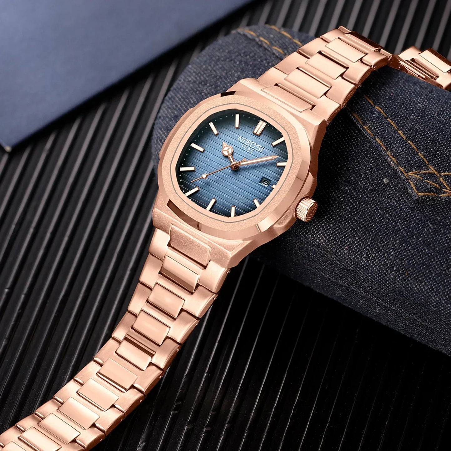 NIBOSI Luxury Watch For Man Waterproof Square Luminous Date Stainless Steel Men Watch Casual Quartz Mens Watches Reloj Hombre