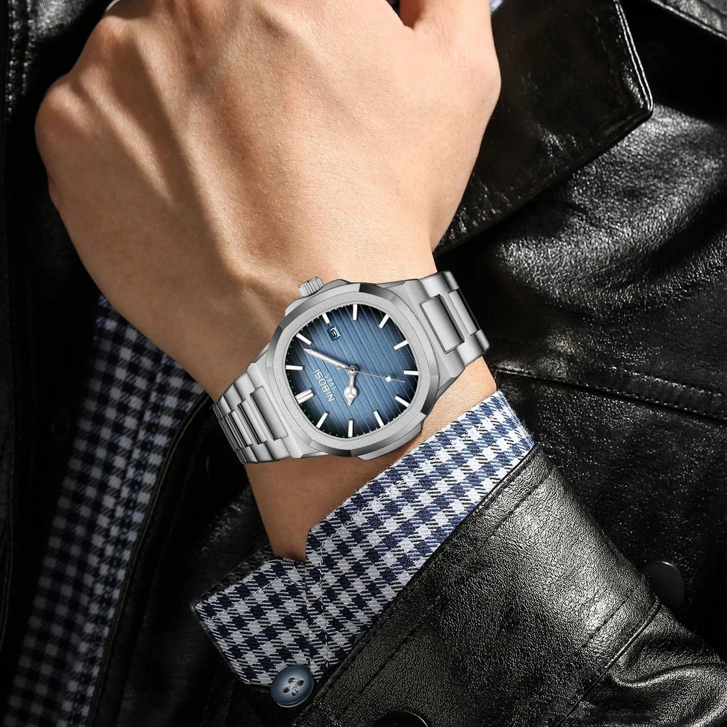 NIBOSI Luxury Watch For Man Waterproof Square Luminous Date Stainless Steel Men Watch Casual Quartz Mens Watches Reloj Hombre