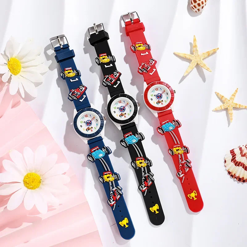 Fun Cartoon Car Themed Kids  Watches Cartoon Watches Silicone Quartz Wristwatch Birthday Gift Kid Girl Boy Watch Reloj