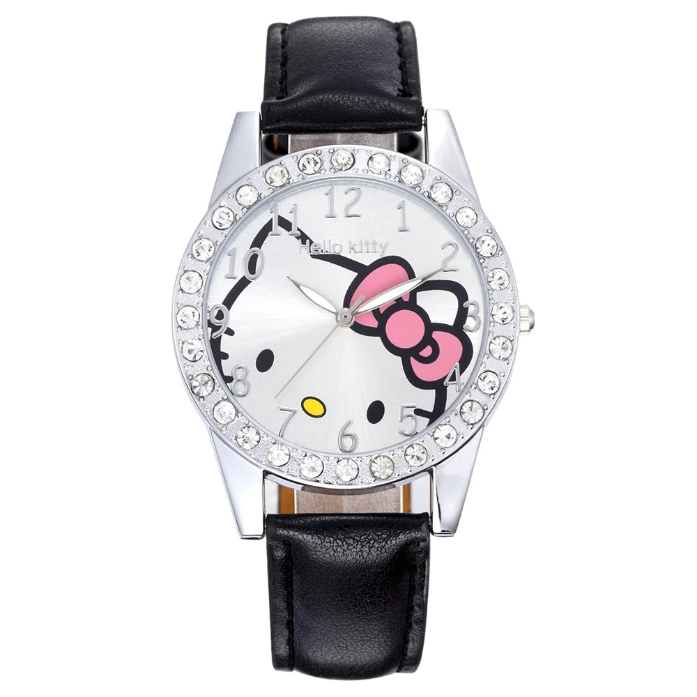 Lovely Cartoon Girls Kids Watches Women Fashion Rhinestone Children's Quartz Watches Casual Leather Band Wristwatch Clock Gifts