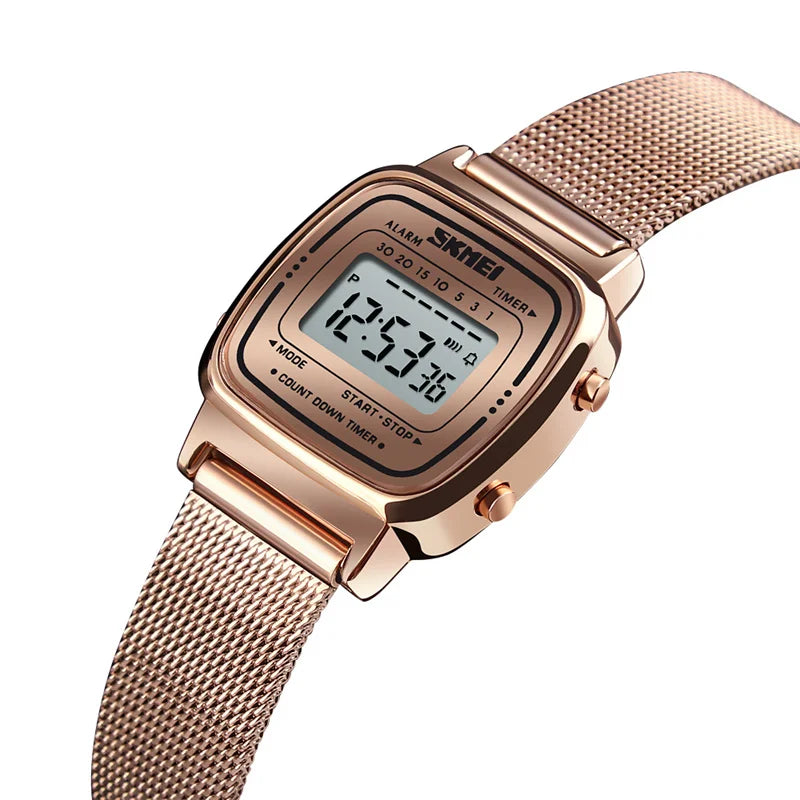 Women Bracelet Dress Watches Luxury Brand Stainless Steel Strap Fashion Waterproof Digital Chronograph Wristwatch