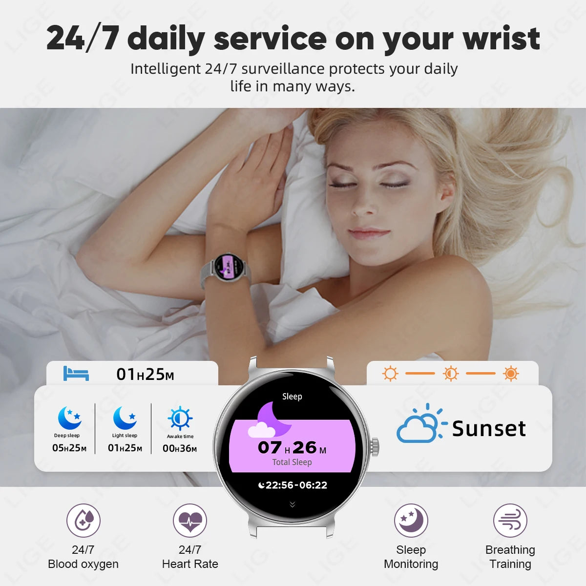 Fashion 1.27inch AMOLED Women's Smart Watch Always Display Time Smartwatch Ladies Heart Rate Monitor BT Call Waterproof Bracelet
