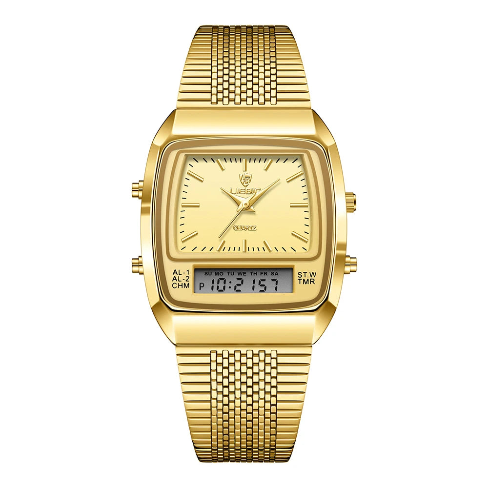 LIEBIG Luxury Dual Display Time Quartz Watches For Men Women Fashion Outdoor Sports Week Waterproof Digital Wristwatches Relojes