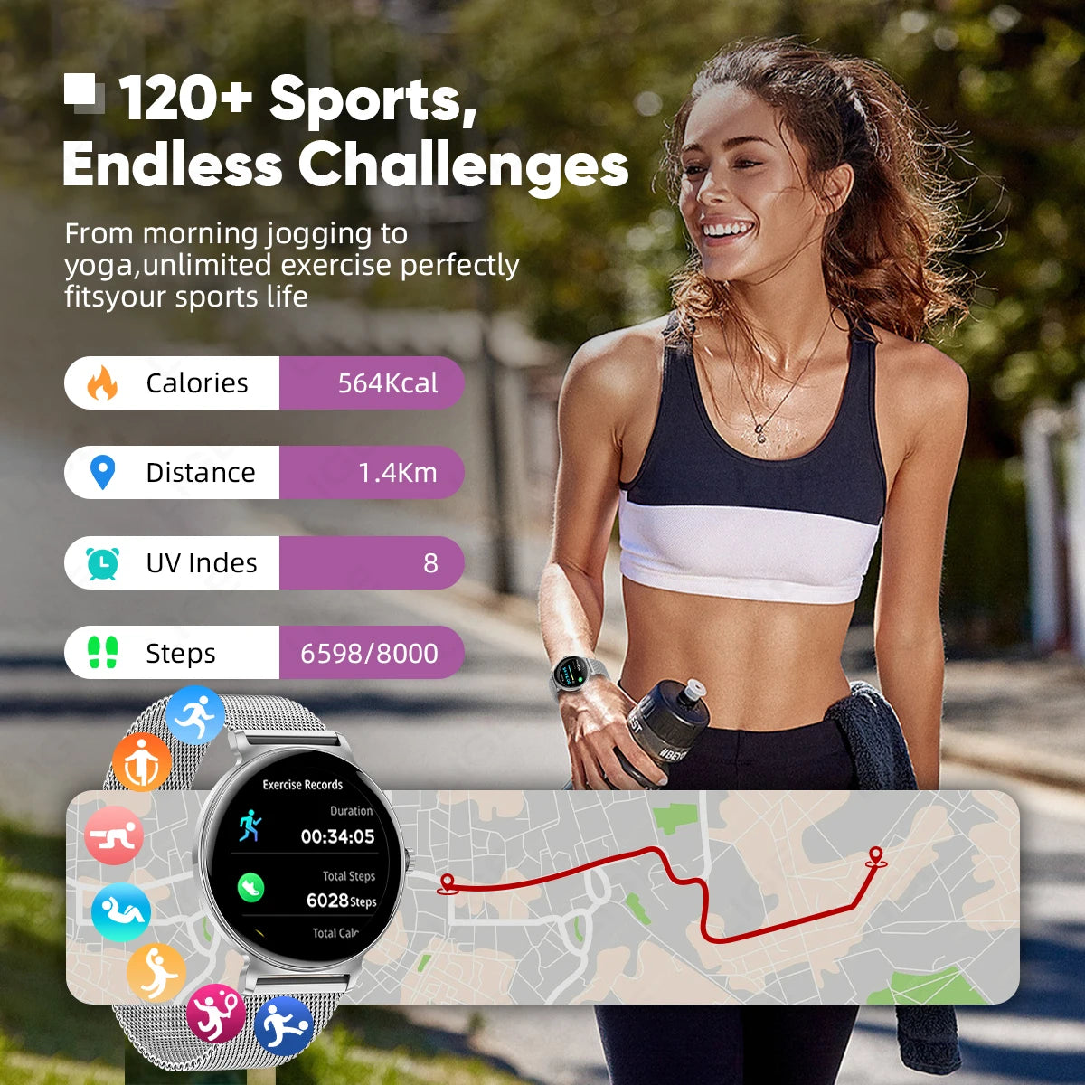 Fashion 1.27inch AMOLED Women's Smart Watch Always Display Time Smartwatch Ladies Heart Rate Monitor BT Call Waterproof Bracelet