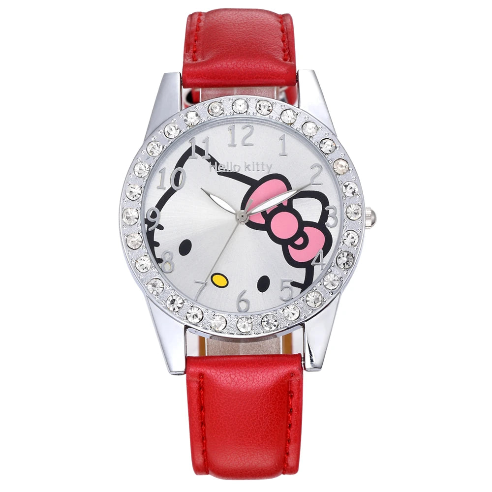 Lovely Cartoon Girls Kids Watches Women Fashion Rhinestone Children's Quartz Watches Casual Leather Band Wristwatch Clock Gifts