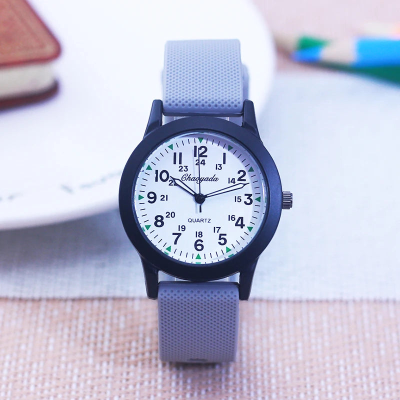 New Style Children Boys Girls Simple 24 Hours Luminous Hands Sports Silicone Strap Watches Jelly Colors Quartz Wristwatches