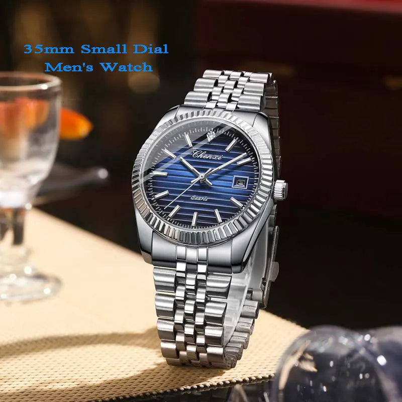 Luxury Stainless Steel Watch For Man 35mm Small Dial Waterproof Men Watch Casual Quartz Men's Watches Male