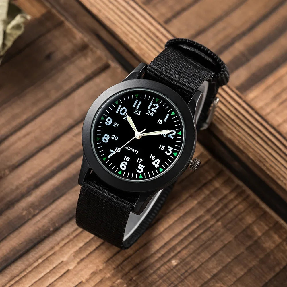 Children Boys Girls 24hours Canvas Luminous Pointer Quartz Wristwatches Kids Students Waterproof Watches for Girls Boys