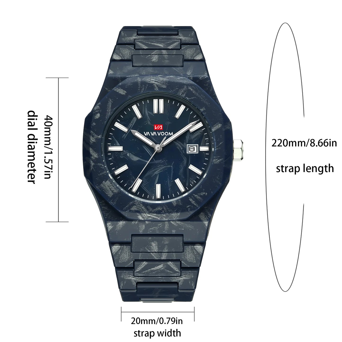 Business Mens Watch  Original Quartz Movement 40mm Marble Pattern Dial Luxury Night Light Sports Wrist Watch