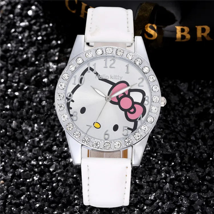 Lovely Cartoon Girls Kids Watches Women Fashion Rhinestone Children's Quartz Watches Casual Leather Band Wristwatch Clock Gifts