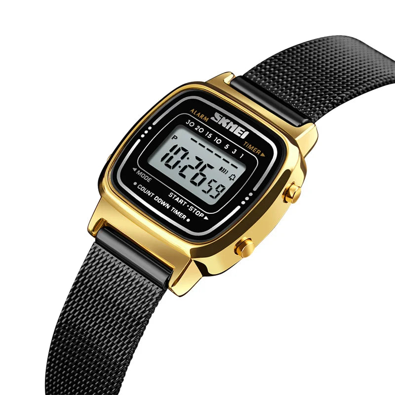 Women Bracelet Dress Watches Luxury Brand Stainless Steel Strap Fashion Waterproof Digital Chronograph Wristwatch