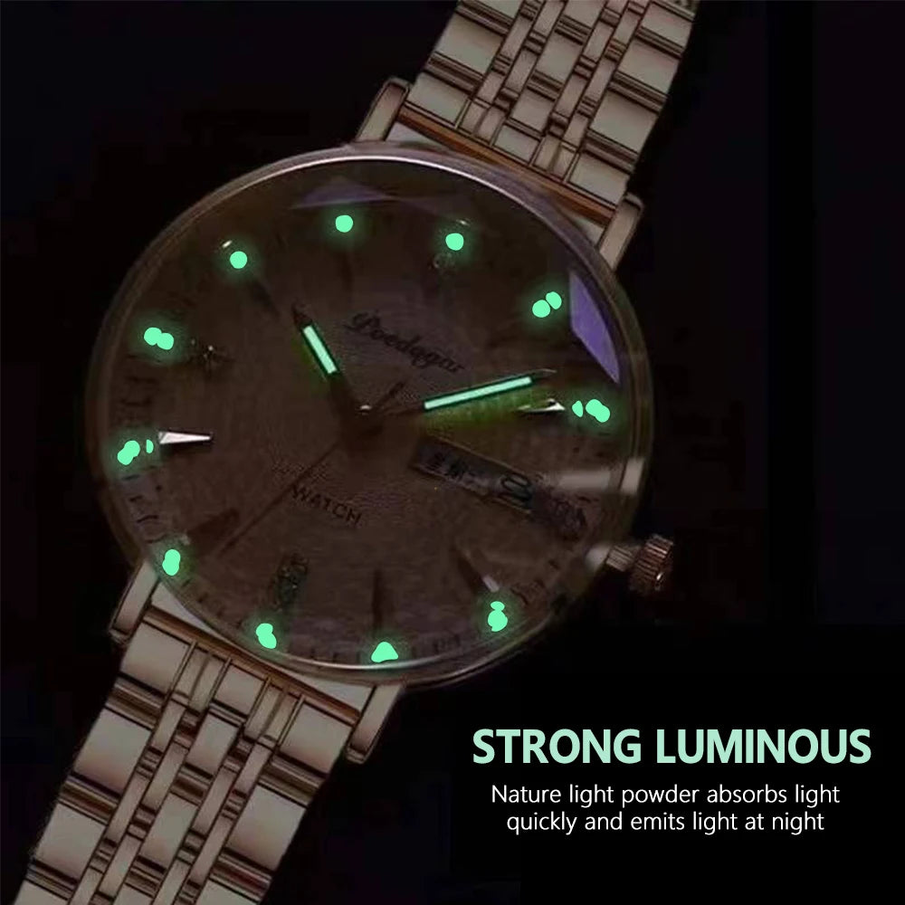 POEDAGAR Original Luxury Women Watch Week Date Waterproof Luminous Stainless Steel Woman Watches Simple Trendy Ladies Wristwatch
