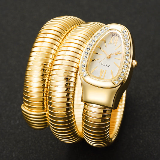 1pcs Women's Snake Watch Creative Fashion Trend Winding Snake Quartz Bracelet Watch Men Women Unisex Watch ( Box Not Included)