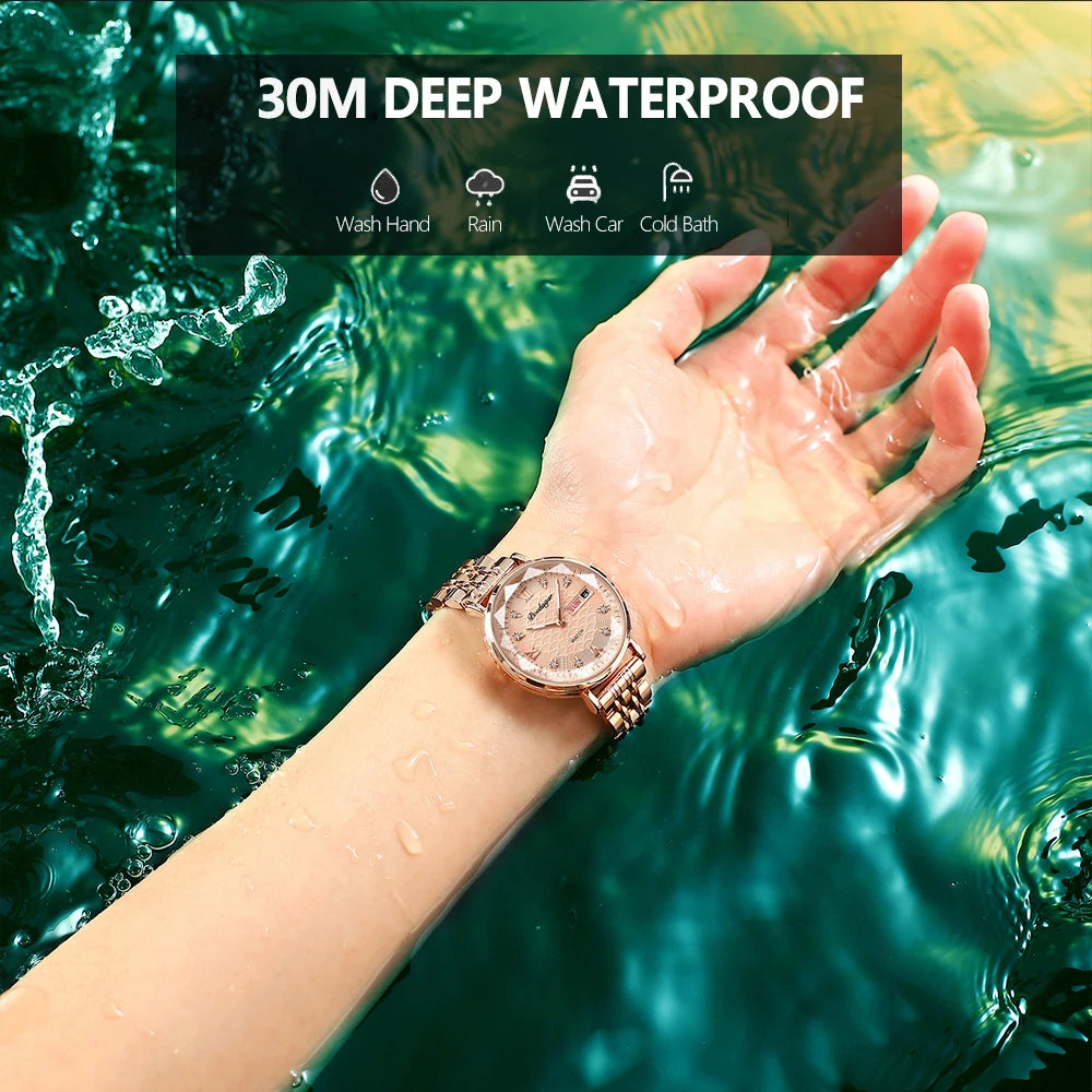 POEDAGAR Original Luxury Women Watch Week Date Waterproof Luminous Stainless Steel Woman Watches Simple Trendy Ladies Wristwatch