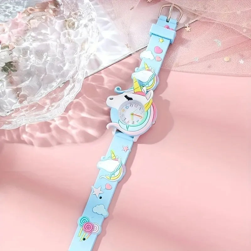 New Children's Cartoon Pattern  Unicorn Silicone   Bead Bracelet Set Student