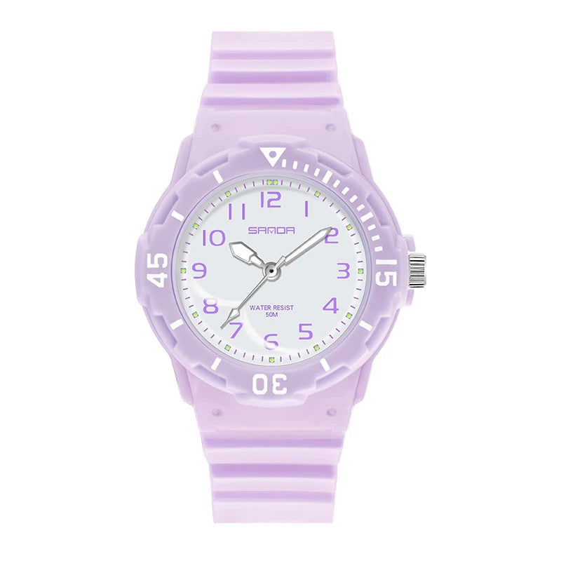 Kids Watch Fashion Trend Outdoor Sports Fresh 50M Waterproof PU Soft Female Middle School Student Youth Clock Watches