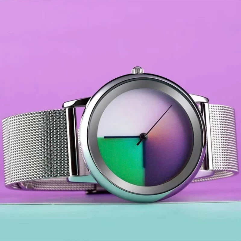 Women Watch Fashion Casual Colorful Changing Dial Quartz Wriswatch Simple Ultrathin Steel Lady Watches Special Gift