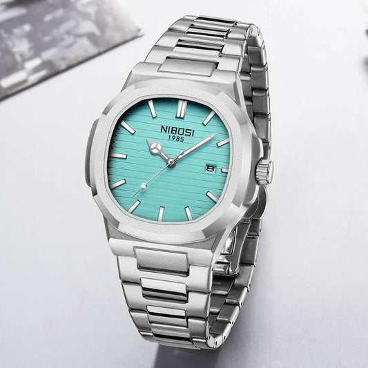 NIBOSI Luxury Watch For Man Waterproof Square Luminous Date Stainless Steel Men Watch Casual Quartz Mens Watches Reloj Hombre
