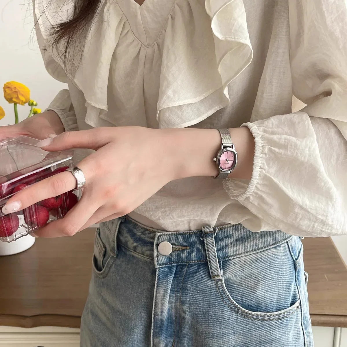 Small Oval Dial Green Watch Simple Stainless Steel Ladies Wristwatches Brand Women Luxury Gift Quartz watch