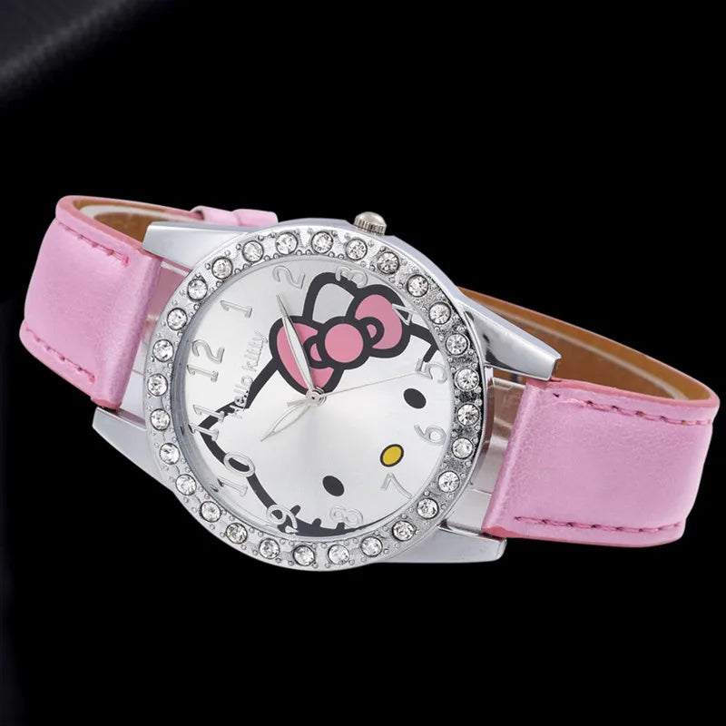 Lovely Cartoon Girls Kids Watches Women Fashion Rhinestone Children's Quartz Watches Casual Leather Band Wristwatch Clock Gifts