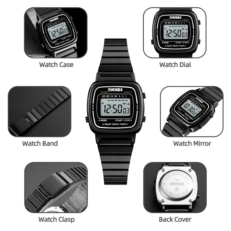 Women Bracelet Dress Watches Luxury Brand Stainless Steel Strap Fashion Waterproof Digital Chronograph Wristwatch